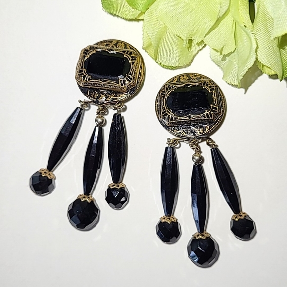 LEWIS SEGAL BLACK DANGLY CLIP EARRINGS - Picture 9 of 9